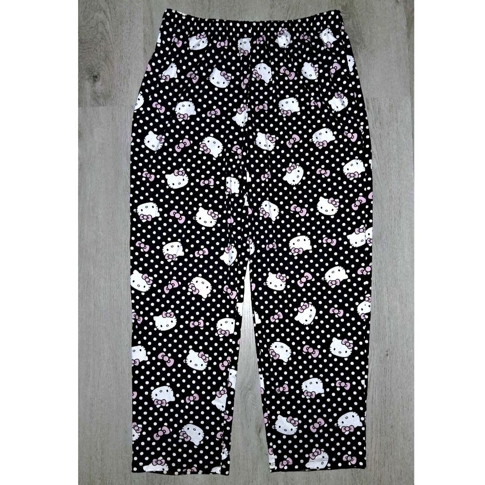 Hello Kitty Black and White Polka Dots Pajama Pants Sleep Bottoms Size Medium